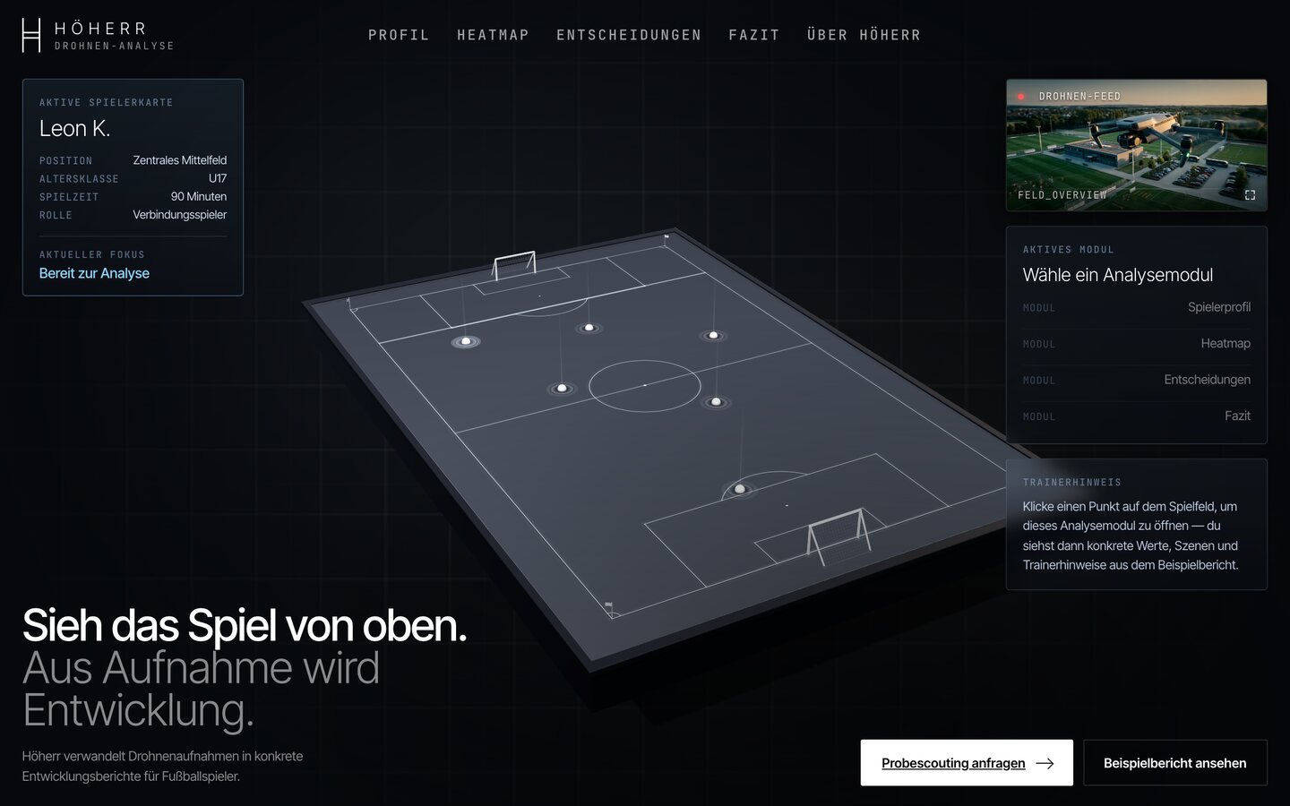 Höherr, Live-Website, KI-Drohnen-Spielanalyse