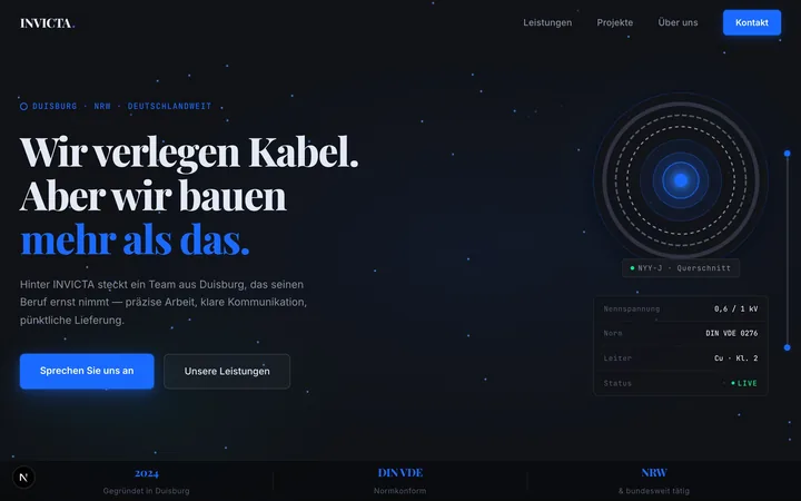 INVICTA Kabelverlegung, Kundenprojekt, Website mit 3D-Kabel-Animation, Duisburg