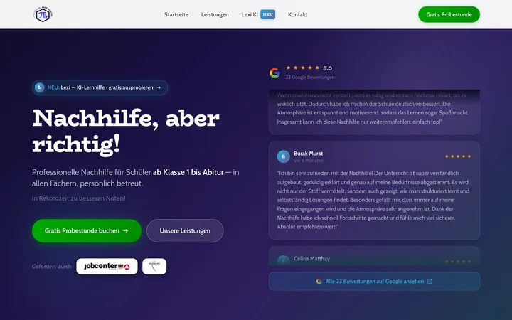 Nachhilfe, aber richtig! Live-Website, Lern-Marke mit KI-Tutor